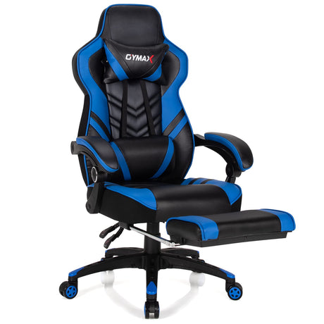 Blue Gaming Chair Ergonomic Computer Chair for Adults Teens Reclining Gamer Chair High Back Game Chair Racing Style Desk Chair with Retractable Footrest, Lumbar Support and Headrest TOMANOR