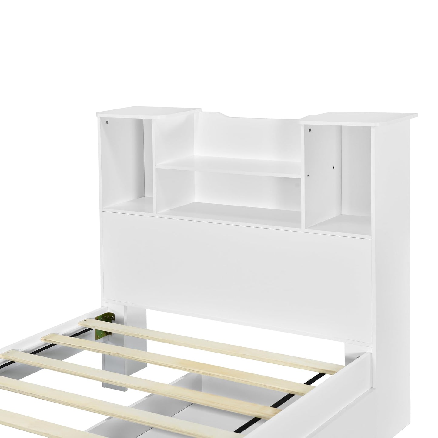 SOFTSEA Twin Size Captain Bed with Storage Shelves, Drawers, and LED Light – White Wood Frame - WoodArtSupply