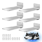 DTNESS 6Pcs Floating Shoe Display Shelf with LEDs, 8 x 3.9 Inch Clear Acrylic Wall Mounted Sneaker Rack, Glowing Levitating Shelves with 15 Screw Kits for Bedroom Gaming Room Shoe Store DTNESS