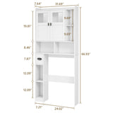 Vabches Over The Toilet Storage Cabinet, Bathroom Shelf Over Toilet with Glass Doors and Adjustable Shelves, White Freestanding Home Space Save Toilet Rack for Restroom, Bathroom, Laundry Vabches