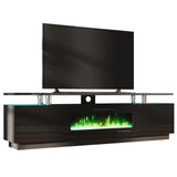 AMERLIFE Fireplace TV Stand with 40" Fireplace, 80" Modern High Gloss Fireplace Entertainment Center LED Lights, 2 Tier TV Console Cabinet for TVs Up to 90", Obsidian Black AMERLIFE