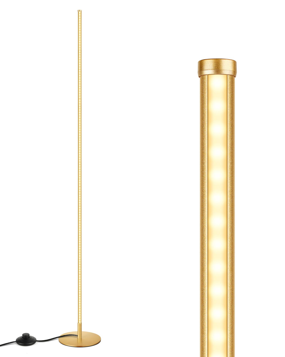 EDISHINE LED Corner Floor Lamp, Modern Slim Dimmable Light, Adjustable Height, 57.5" Minimalist Tall Lamp for Living Room, Bedroom, Office, 3000K Warm White Light (Gold) EDISHINE