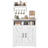 YATINEY Coffee Bar Cabinet, Kitchen Island with Storage, Farmhouse Sideboard Buffet Cabinet with Dual-Purpose Floating Shelf and Hooks, for Kitchen, Restaurant, Living Room, White KF22WT YATINEY