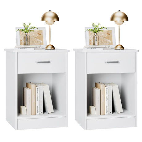 FOTOSOK Nightstand, Set of 2, 2-Tier Side Table with Drawer and Storage Shelf, Bedside Table End Table, Modern Night Stand for Bedroom, Home Office,White FOTOSOK