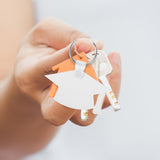 LOGOFUN 6 Pcs Sublimation Keychain Graduation Cap Blanks Heat Transfer Keyring Graduation Gifts for DIY Craft Party Favor (White) LOGOFUN