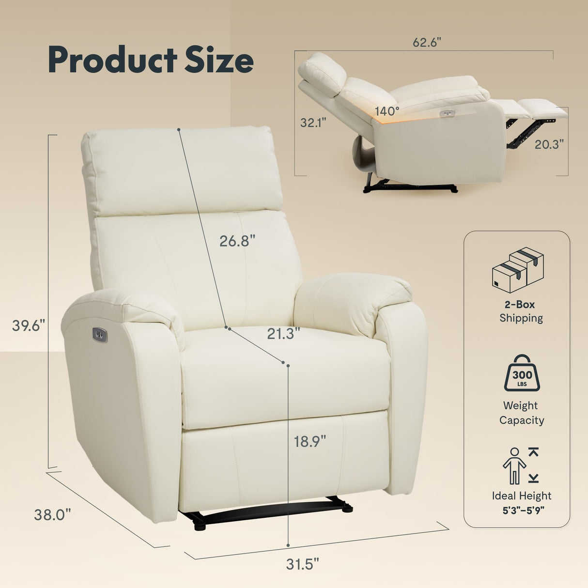 FLEXISPOT X3 Power Recliner Chair, Adjustable Electric Recliner with USB Port, Thick Cushion & Padded Back, Comfortable Faux Leather Chair for Adults, Living Room, Nursery, Home Theater (White) FLEXISPOT