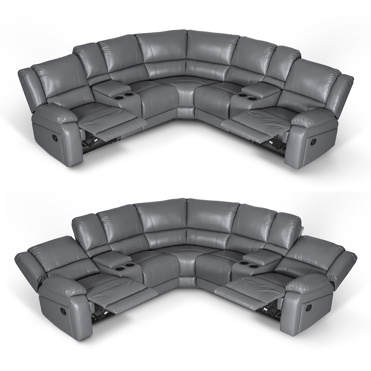 LY&S Home Collection Sectional Reclining Sofa, Sectional Couches for Living Room, Modular Manual PU Leather Recliner Sofa Livingroom Furniture Sets (Grey) LY&S Home Collection