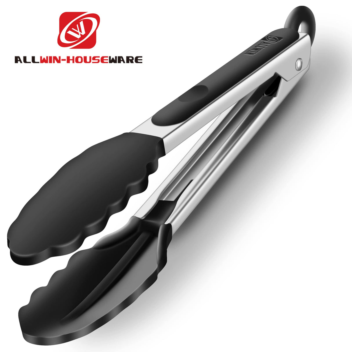 2 Pack Black Kitchen Tongs, Premium Silicone BPA Free Non-Stick Stainless Steel BBQ Cooking Grilling Locking Food Tongs, 9-Inch & 12-Inch ALLWIN-HOUSEWARE W