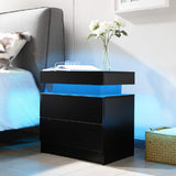 i-aplus Bedside Table with 2 Drawers, LED Nightstand Wooden Cabinet Unit with Lights for Bedroom, Living Room, Black i-aplus