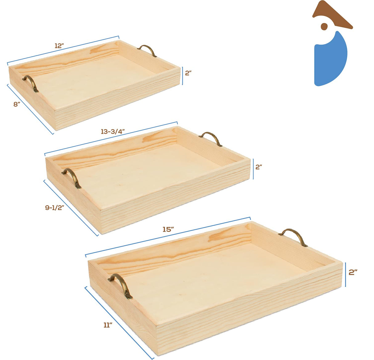 Unfinished Wood Nesting Serving Trays with Handles, 2 Sets of 3, Play Tray for Crafting, Resin, Organizing, & DIY Décor, by Woodpeckers Woodpeckers