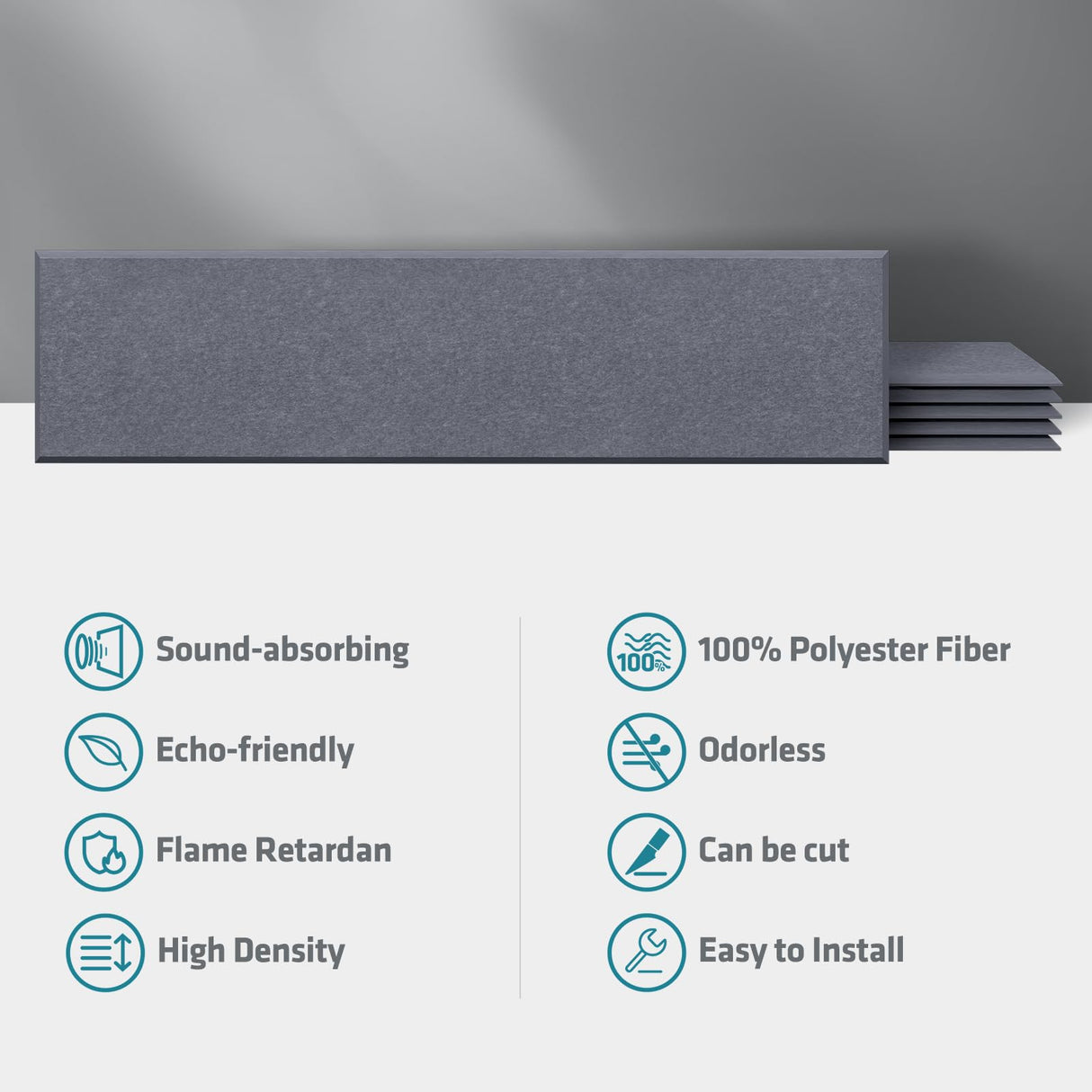 DrKlang 6 Pack Acoustic Panels, 47.2" x 11.8" Decorative Felt Wall Tiles, Wall and Ceiling Acoustical Treatment Tiles, Great to Reduce Echo and Noise for Home and Office - African Grey DrKlang