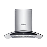 COMFEE Curved Glass Range Hood 30 Inch 450 CFM 3 Speed Gesture Sensing &Touch Control Panel Stainless Steel kitchen Ductless/Ducted Convertible with Baffle Filters and 2 LED Lights (CVG30W9AST) COMFEE'