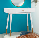 eHemco Euro Console Sofa Table for Entryway with Drawer and Bamboo Legs in White and Dark Oak, Great for Living Room eHemco