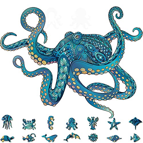 Octopus Wooden Jigsaw Puzzle 135 Pieces, 17.3"x13.6" with Unique Shapes for Adults by WoodGalaxy WoodGalaxy