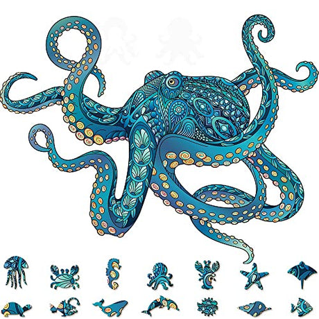 Octopus Wooden Jigsaw Puzzle 135 Pieces, 17.3"x13.6" with Unique Shapes for Adults by WoodGalaxy WoodGalaxy