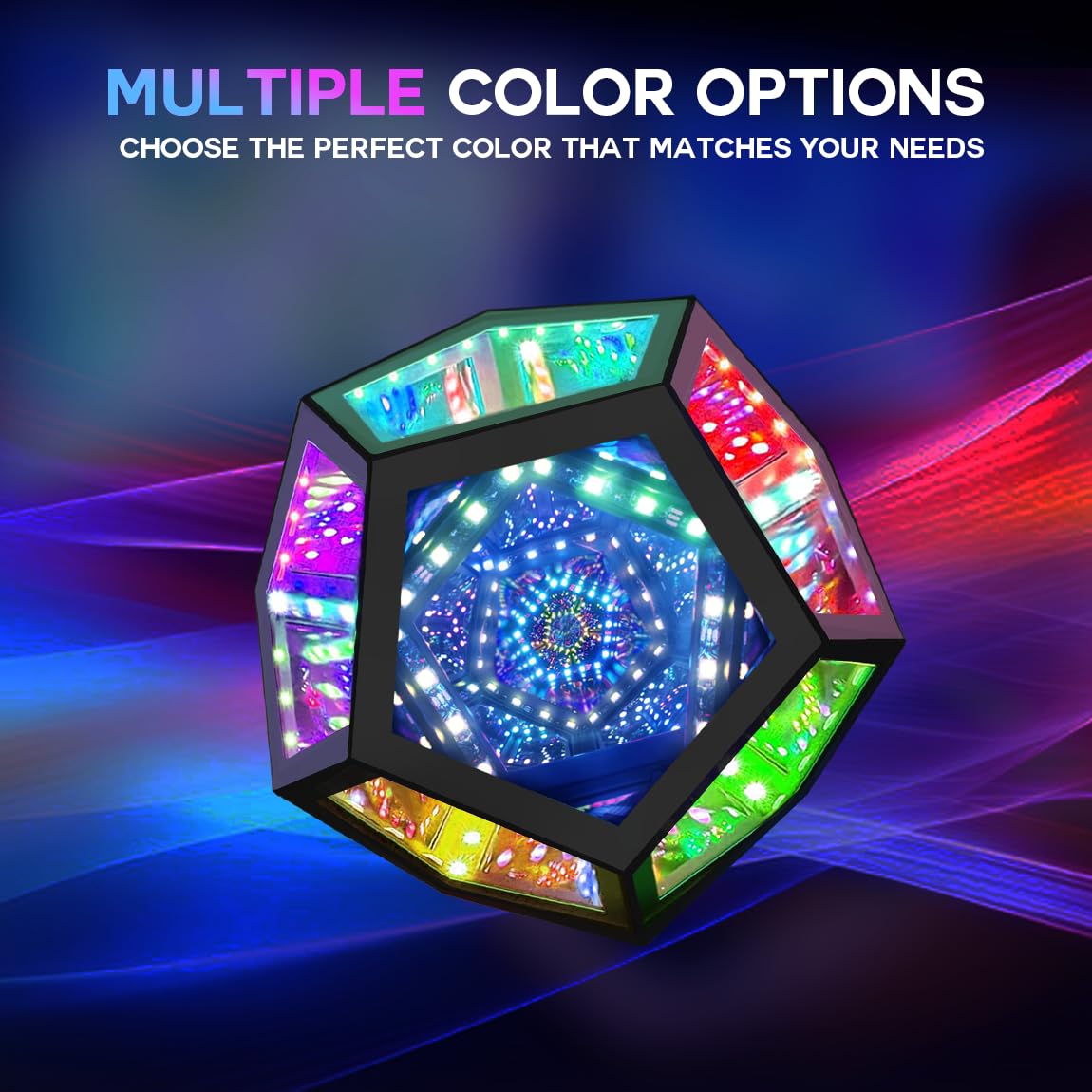 Lumoonosity Infinity Mirror Light - Dodecahedron Light for USB Powered - Infinity Lamp for Customizable Color Changing - Dodecahedron Lamp with Music Sync with Timer Function Lumoonosity