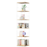 TAKEKIT 360° Rotating Bookshelf, 5-Tier Spinning Book Shelf Tower with Solid Wood & Clear Acrylic, Square Revolving Bookcase for Living Room, Bedroom and Office TAKEKIT