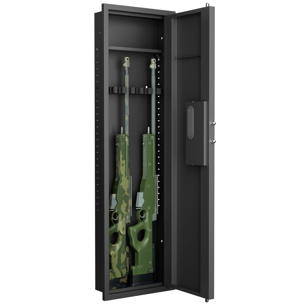 53" in-Wall Safe with Fingerprint Biometric Access - Gun Security Cabinet for Rifles & Pistols Between Studs, Adjustable Shelves, Fully Assembled, Hidden Installation Black Anveffeg