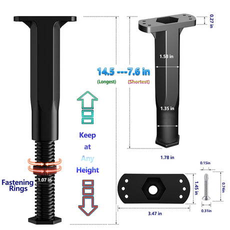 FafdBinm 4PC Bed Frame Support Legs Stabilizer Replacement Universal Slat Reinforcement 7.6-14.5 inch Black FafdBinm
