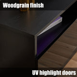 AMERLIFE Fireplace TV Stand with 36" Electric Fireplace, LED Light Entertainment Center, Modern Wood Texture Entertainment Stand with Highlight Storage Cabinet for TVs Up to 80", 70 inches, Black AMERLIFE