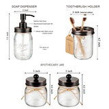 Amolliar Mason Jar Bathroom Accessories Set 4 Pcs -Lotion Soap Dispenser & 2 Qtip Holders & Toothbrush Holder - Rustic Farmhouse Decor, Bathroom Home Decor, Perfect Decorating Idea (Oil Rubbed Bronze) Amolliar