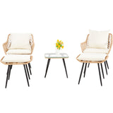 PORWEY 5 Piece Patio Bistro Set with Ottoman, Outdoor Wicker Apartment Balcony Furniture Sets, Rattan Table and Chairs Set of 2 for Porch Backyard Lawn Poolside Deck (Yellow/Beige) PORWEY