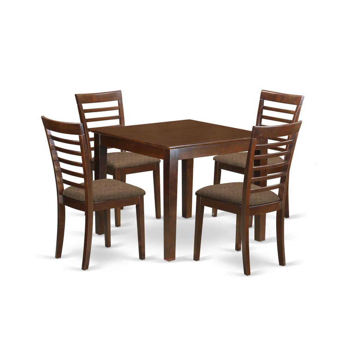 East West Furniture OXML5-MAH-C 5 Piece Set for 4 Includes a Square Kitchen Table and 4 Linen Fabric Dining Room Chairs, 36x36 Inch East West Furniture