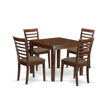 East West Furniture OXML5-MAH-C 5 Piece Set for 4 Includes a Square Kitchen Table and 4 Linen Fabric Dining Room Chairs, 36x36 Inch East West Furniture