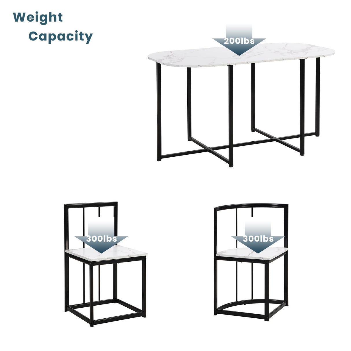 Merax 7 Piece Dining Table Set with Chairs for Saving Space Metal Kitchen Dining Room Table Set for 6 Persons, Black White Merax