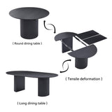 Dining Table, 86.61" to 47.24" Expandable Table for 4 to 8, Modern Extendable Kitchen Table, Round to Large Oval Solid Wood Table Furniture for Dining Room Kitchen Leisure Living Room Apartment, Black HanStrong