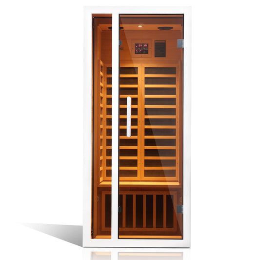 Vanity Art 𝟮𝟬𝟮𝟰 𝗡𝗲𝘄 Far Infrared Saunas for Home, 1 Person Extendable Indoor Hemlock Wood Sauna Low EMF 6 Heating Panels 1660 Watt, Wood Dry Sauna with Bluetooth, LCD Display, LED Lights - WoodArtSupply