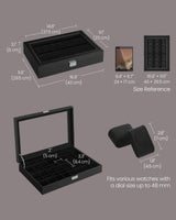 SONGMICS Watch Box, 24-Slot Watch Case, Lockable Watch Storage Box with Glass Lid, Gift Idea, Ink Black Synthetic Leather, Ink Black Lining UJWB024B02 SONGMICS