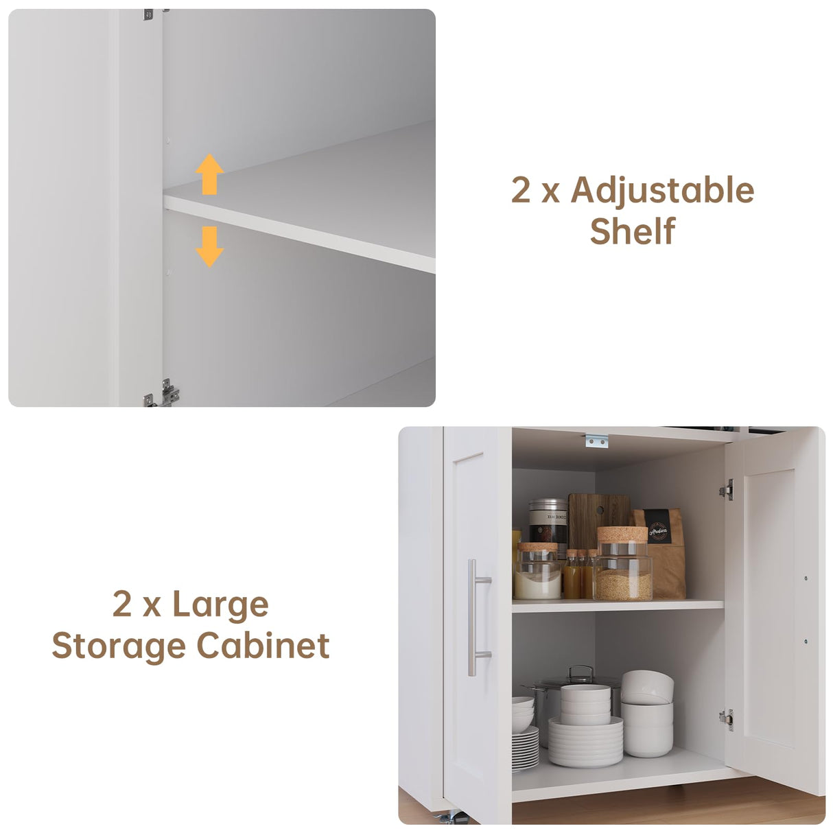 OtterOasis 78" Rolling Kitchen Island with Extendable Table, Mobile Kitchen Islands with Storage for 2-4， 3 in 1 Island Cart on Wheels for Small Space with 2 Drawers & 4 Door Cabinet, White OtterOasis