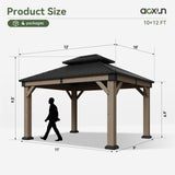 Aoxun 10' x 12' Outdoor Wood Gazebo, Hardtop Gazebo Permanent Wooden Pavilion with Galvanized Steel Double Roof, for Patio, Garden, Deck, Cedar Wood Aoxun