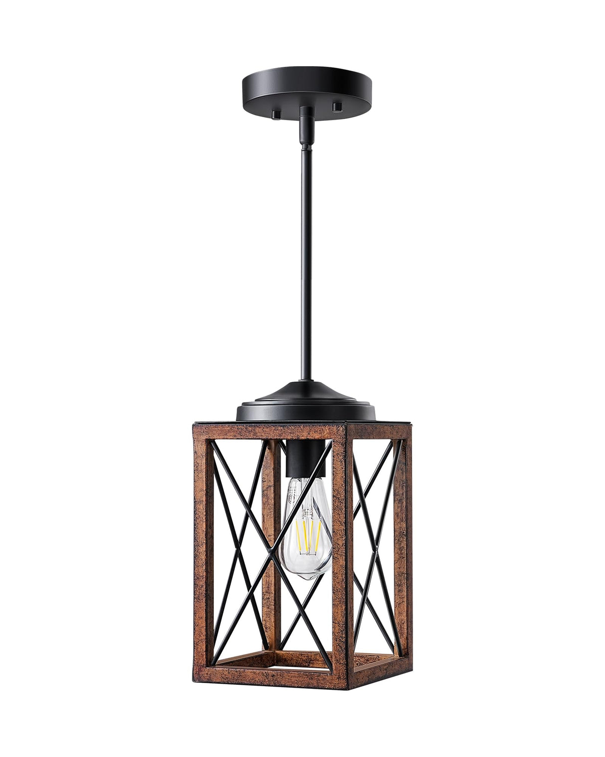 DEWENWILS Farmhouse Pendant Light, Metal Hanging Light Fixture with Wooden Grain Finish, 48 Inch Adjustable Pipes for Flat and Slop Ceiling, Kitchen Island, Bedroom, Dining Hall, E26 Base DEWENWILS