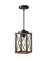 DEWENWILS Farmhouse Pendant Light, Metal Hanging Light Fixture with Wooden Grain Finish, 48 Inch Adjustable Pipes for Flat and Slop Ceiling, Kitchen Island, Bedroom, Dining Hall, E26 Base DEWENWILS