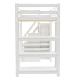 Harper & Bright Designs Twin Size Loft Bed with Stairs and LED Lights, Wood Twin Loft Bed with Storage Shelves and Wardrobe, Loft Bed Frame with Guardrails for Kids Girls Boys, White Harper & Bright Designs