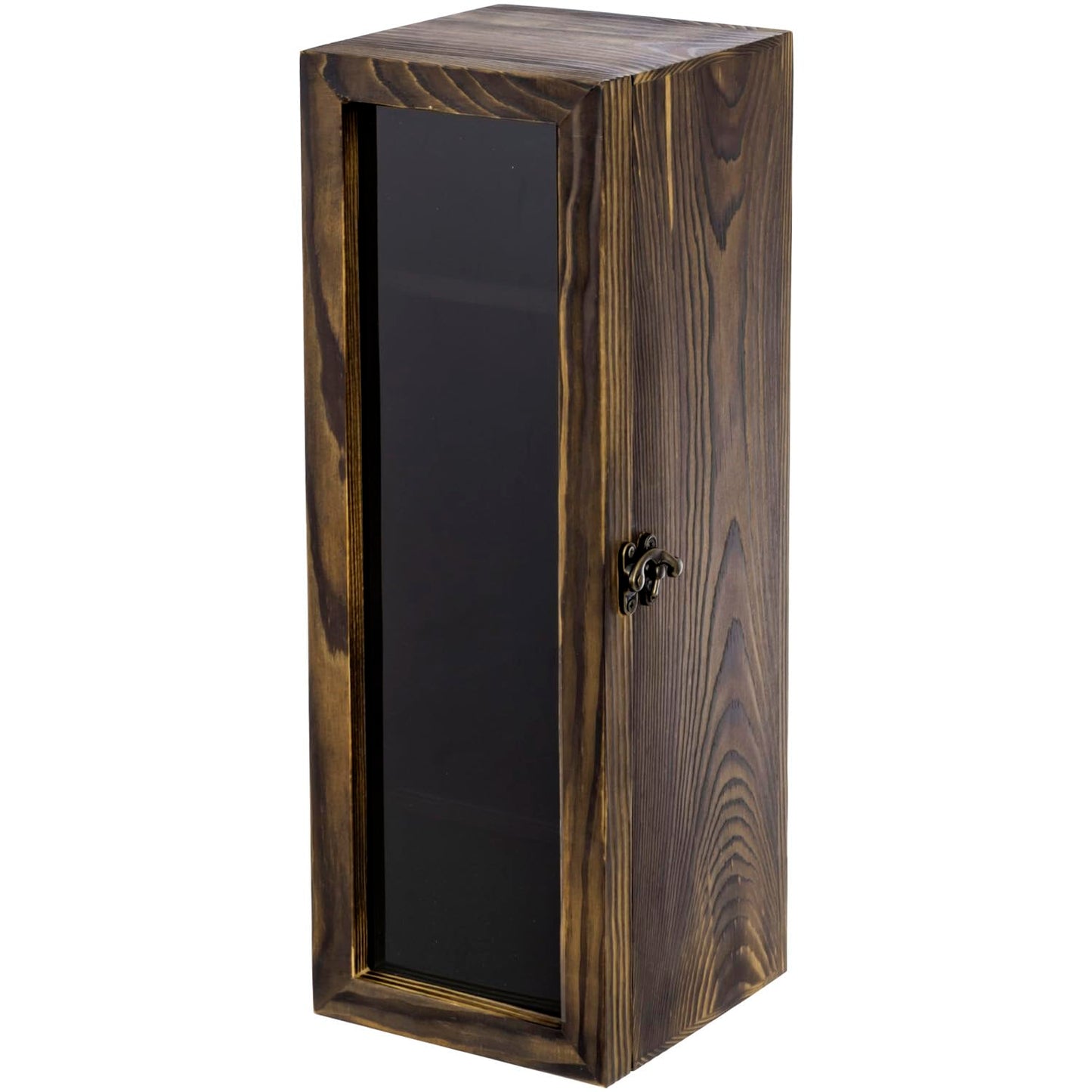 MyGift Rustic Burnt Solid Wood Single Wine Bottle Gift Box with Translucent Black Acrylic Window, Decorative Wine Collector Storage Case with Metal Latch Closure - WoodArtSupply