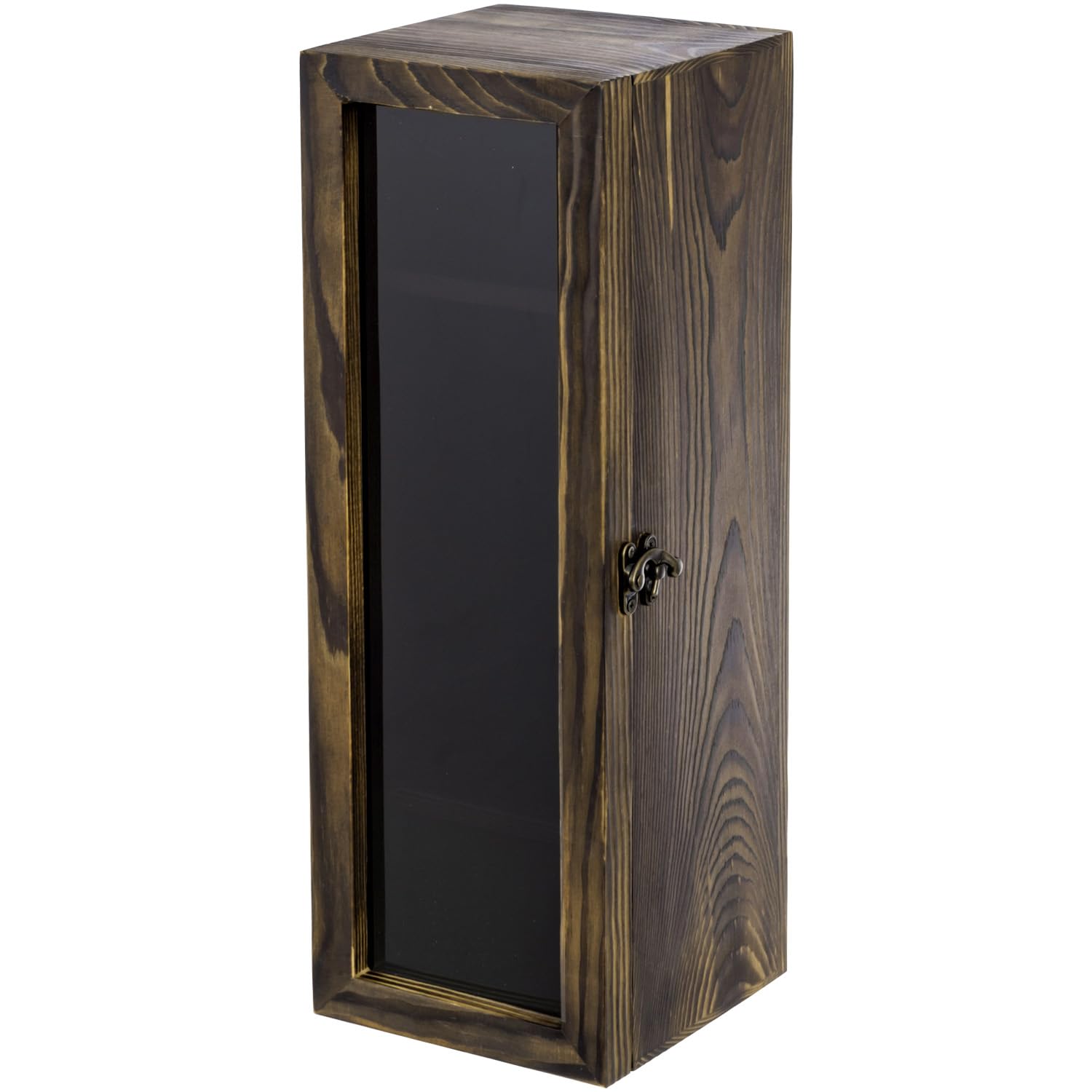 MyGift Rustic Burnt Solid Wood Single Wine Bottle Gift Box with Translucent Black Acrylic Window, Decorative Wine Collector Storage Case with Metal Latch Closure - WoodArtSupply