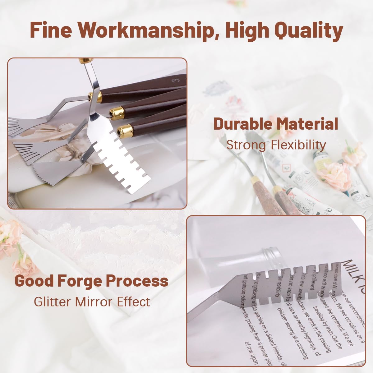 14Pcs Palette Knife Set, FHDUSRYO Stainless Steel Painting Knife, Painting Spatula Pallet Knives with Wood Handle, Oil Painting Accessories for Color Mixing, Oil, Canvas, Acrylic Painting FHDUSRYO