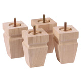 Square Wood Furniture Legs Set of 4 - Wooden Replacement Feet for Couch, Bed, Bench, Dresser, Rubber Wood Parts for Table, Sofa, Wooden Legs Chairs Complete with Installation Hardware, 4 inch Natural Texphw