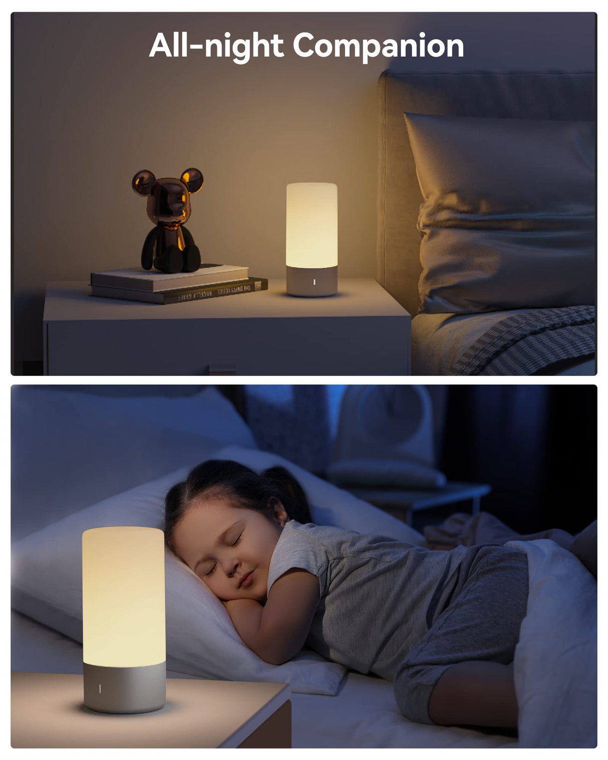 ROOTRO Table Lamp, [Advanced] Bedside Touch Control Lamp for Bedroom 3 Level Dimmable Warm White Lights with 256 RGB Color Mode Modern Deisgn Smart Nightstand Desktop LED Lamps Portable for Read ROOTRO