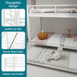 Beaunicorn Triple Bunk Bed, Heavy-Duty Metal 3 Bunk Bed Twin Over Twin for Kids Adults, 78.10" x 41.40" x 61.00" Noise Reduced, with Safety Guardrail, No Box Spring Needed (White) Beaunicorn