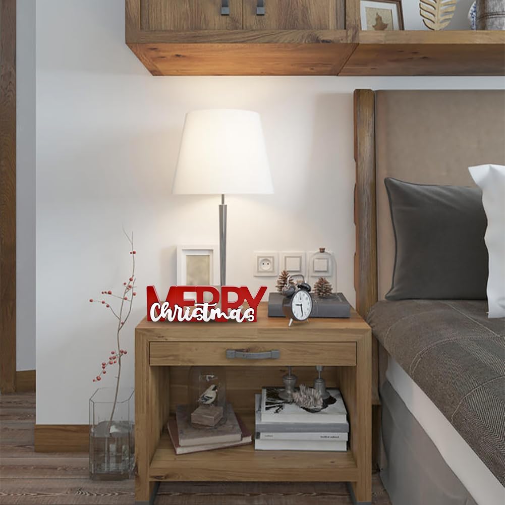 GHOSTMAGIC Merry Christmas Sign, Wooden Christmas Decoration Signs, Merry Christmas Wood Cutout, Free Standing Christmas Centerpiece, Xmas Party Decor for Table Tiered Tray Mantel (red) GHOSTMAGIC