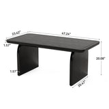 LITTLE TREE Farmhouse Coffee Table, 47 Inches Wooden Center Tables with Rounded Corners, Rectangular Living Room Tables, Modern Low Cocktail Tea Furniture for Living Room (Black) LITTLE TREE