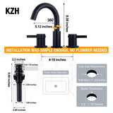 KZH Matte Black Bathroom Faucet 3 Hole, 8 inch Widespread Bathroom Faucet with Pop Up Drain, Bathroom Sink Faucet with 360° Swivel Spout, 2 Handle Vanity Faucet with Water Supply Hoses KZH