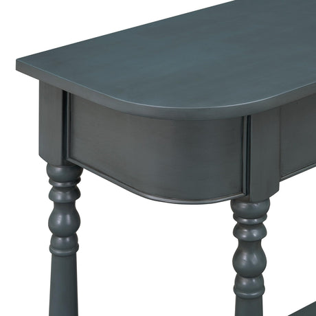 HZXINKEDZSW Retro Corner Curved Console Table Sofa Table with Top Drawer and Open Shelf, Wood Entryway Table with Spindle Shape Legs for Narrow Hallway Living Room Foyer Entranc (Navy) HZXINKEDZSW