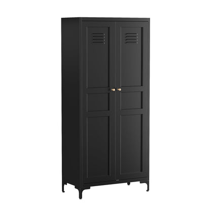 MIIIKO Storage Cabinet with Doors, Metal Pantry Cabinet, Tall Kitchen Storage Cupboard with 4 Shelves, Freestanding Storage Cabinet for Laundry Room, Garage and Bathroom - WoodArtSupply