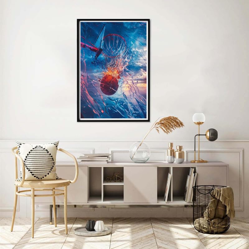 Yomiie 5D Diamond Art Kits for Adults, Basketball Diamond Painting Art Slam Dunk DIY Full Round Drill Kits, Embroidery Rhinestone Diamond Crystal Craft Canvas Home Wall Decor 12x16 inch Yomiie