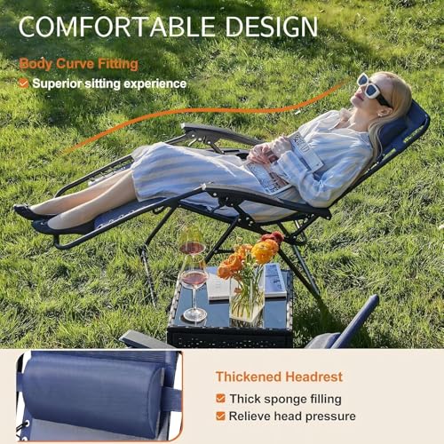 Sweetcrispy Zero Gravity Chairs, Set of 4 Portable Recliner Beach Camping Patio Outdoor Folding Lounge Chair with Cup Holder Trays and Adjustable Pillow for Poolside, Garden, Backyard, Lawn (Blue)